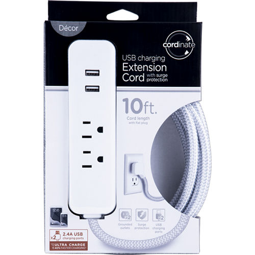 Cordinate 10 ft. Surge Extension Cord with 2 USB-A and 2 AC Outlets
