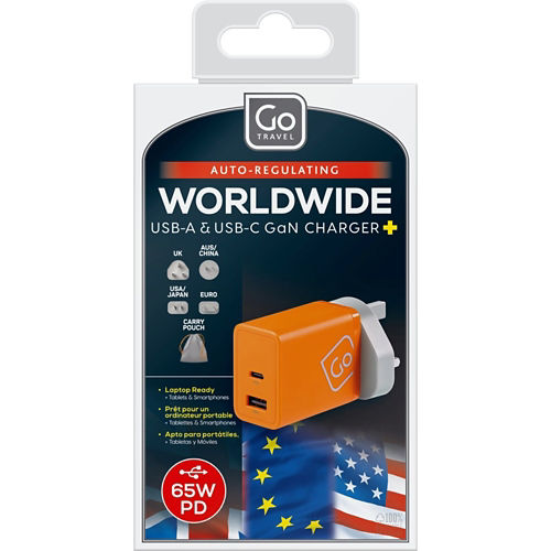 Go Travel Worldwide USB-A and USB-C GaN Charger (65W PD)