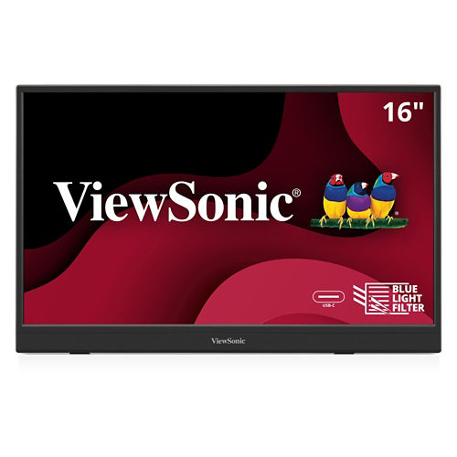 ViewSonic VA1653 16 1080p FHD IPS Portable Monitor w/ Eye Care, Built-in Stand, USB C, Mini HDMI, and Protective Case External