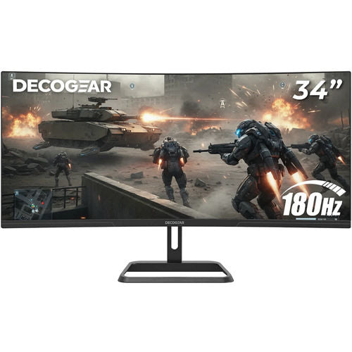 Deco Gear 34 Ultrawide Curved Gaming Monitor, 3440x1440, 180Hz, 1ms, HDR, Adaptive Sync