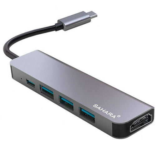 SAHARA - 5-in-1 USB-C Hub Adapter – Sleek Aluminum Multiport Hub with HDMI, USB 3.0, and USB-C PD Charging