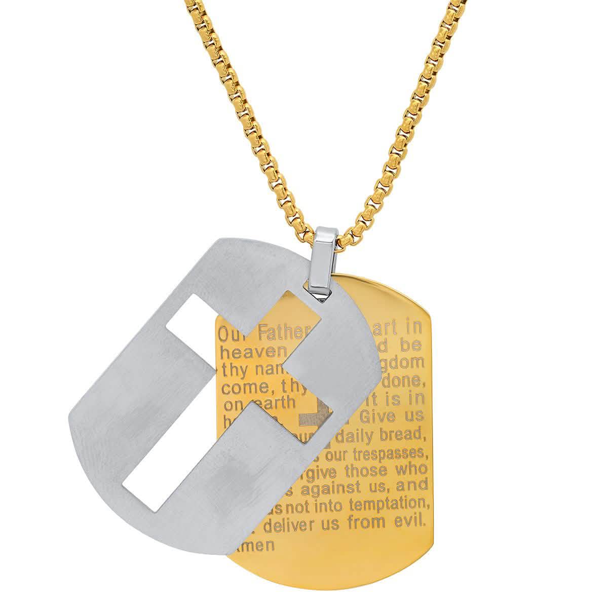 Men's Two Tone Stainless Steel Lords Prayer Double Dog Tag Pendant