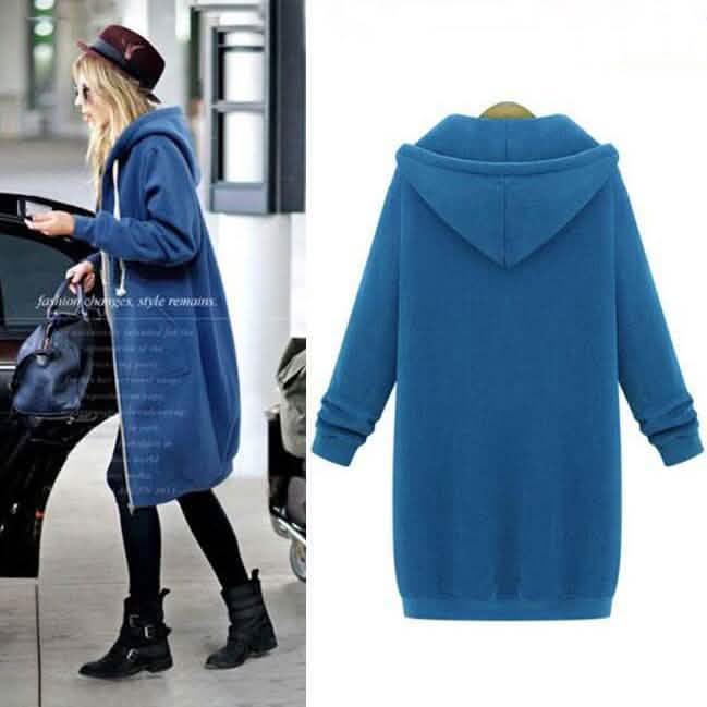 Zipper Front Pocket Drawstring Hoodie