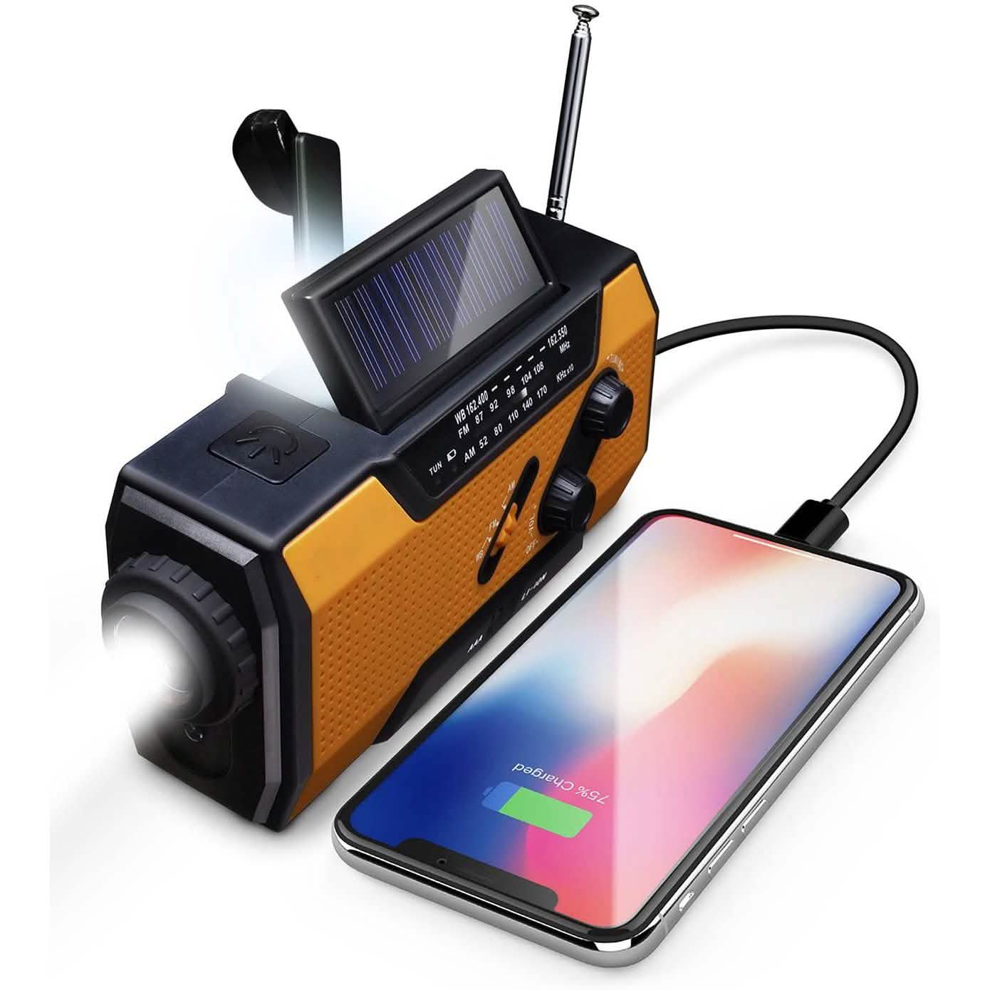 2000mAh NOAA Emergency Weather Radio Portable Power Bank with Solar Charging