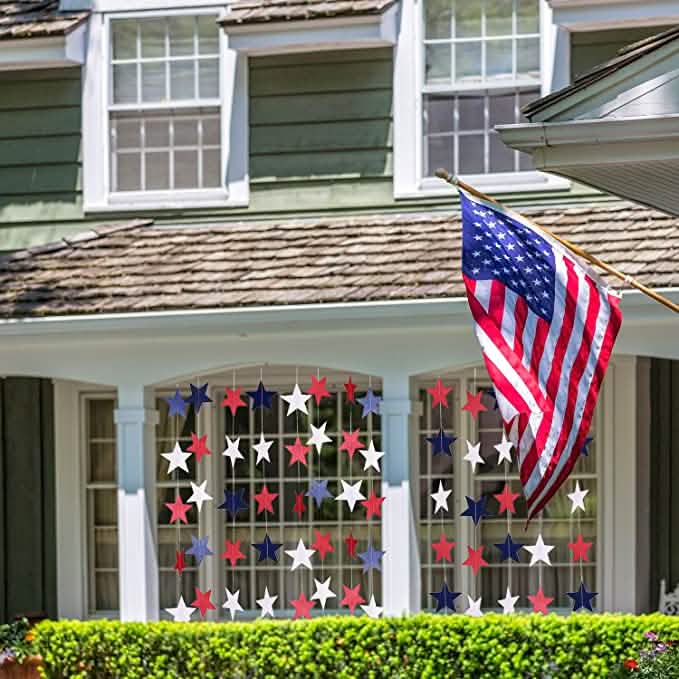 8 Strands Patriotic Star Streamers Banner Garland