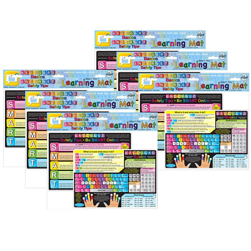Ashley Productions Smart Poly Learning Mat, 12 x 17, Double-Sided, Keyboard Basics & Internet Safety, Pack of 6