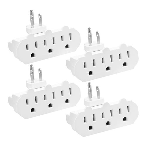 Maxxima 3-Outlet Swivel Grounded 180 Degree Wall Plug Adapter, ETL Listed (4-Pack)