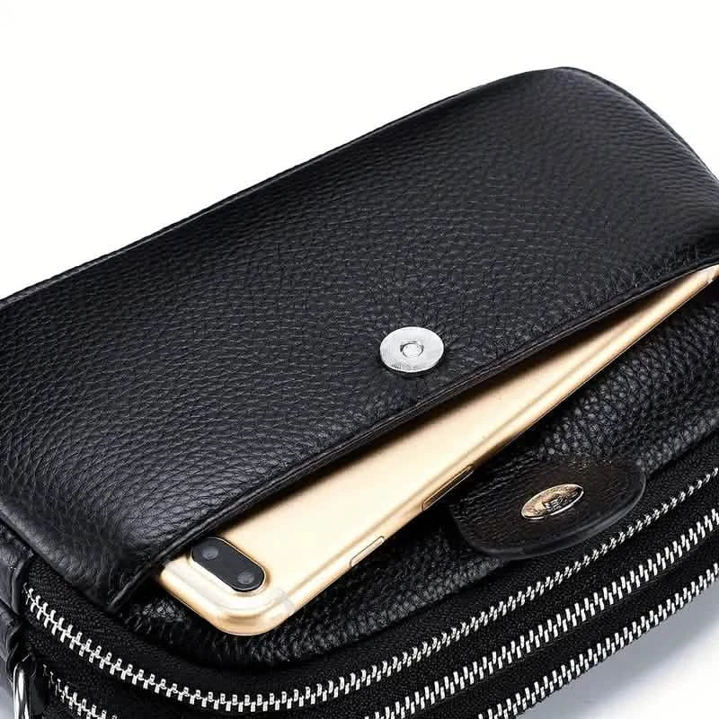 Crossbody Bags for Women Small Genuine Leather Shoulder Purse Cross Body Bag with Triple Top Zipper Adjustable Strap