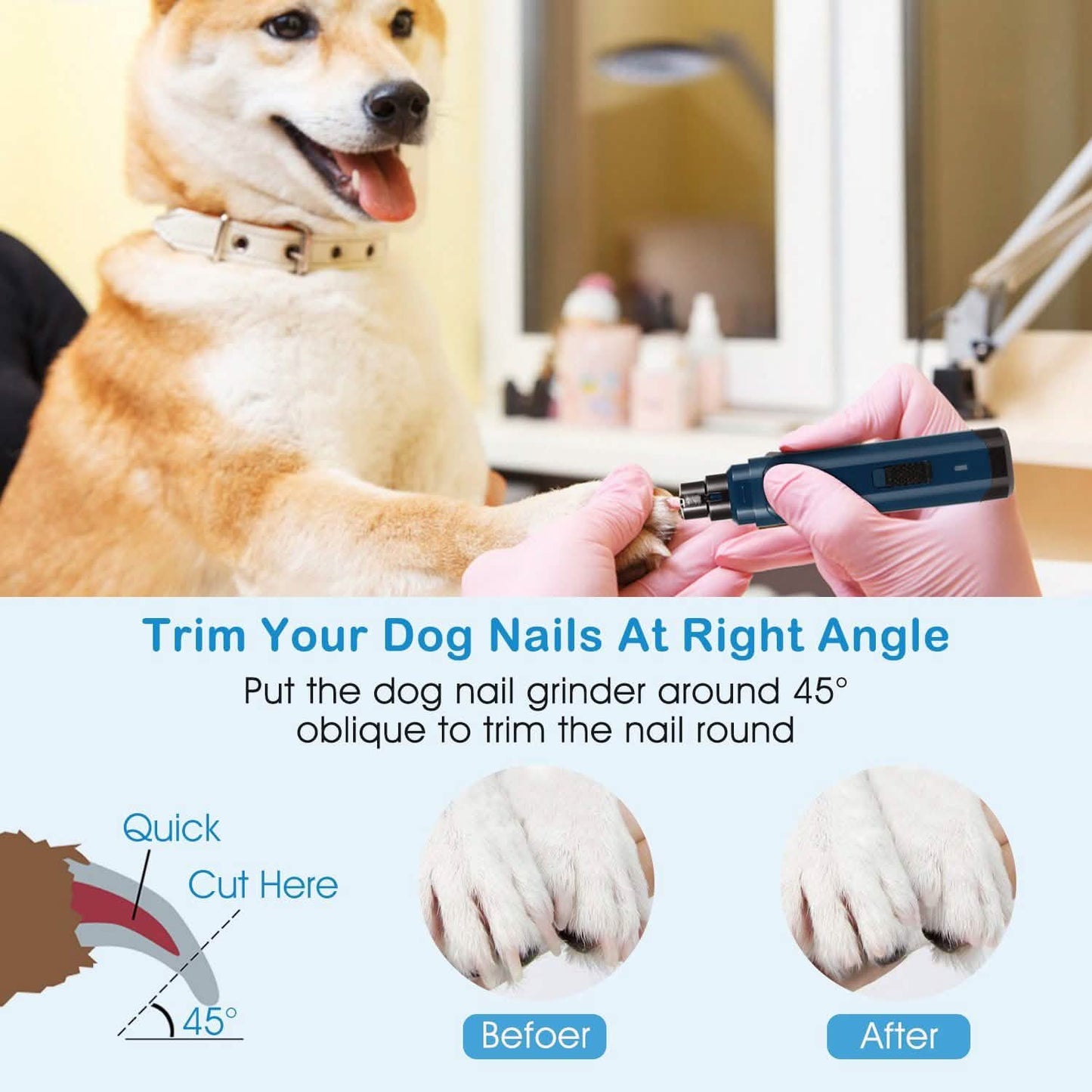 Dog Nail Grinder 2 Speeds Quiet USB Rechargeable