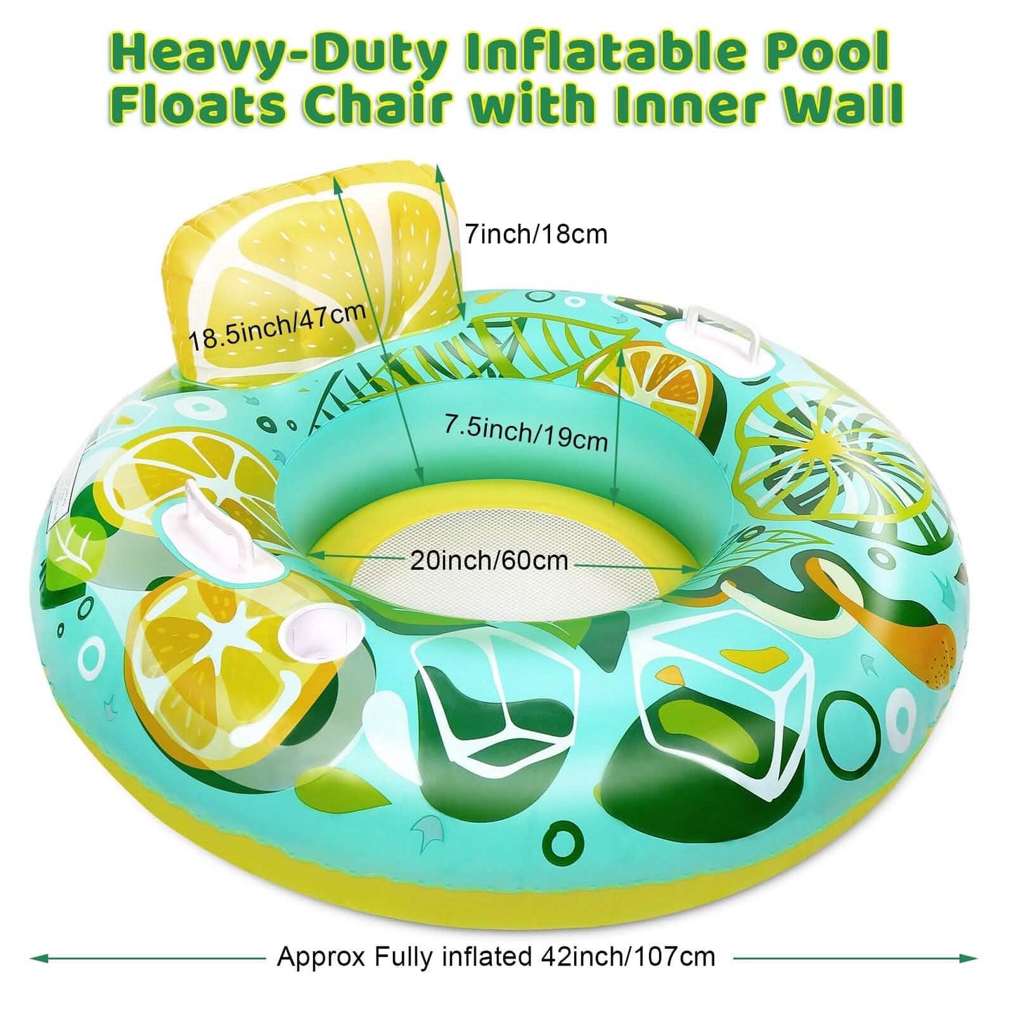 Inflatable Lounger Pool Float with Rubber Handle and Drink Holder