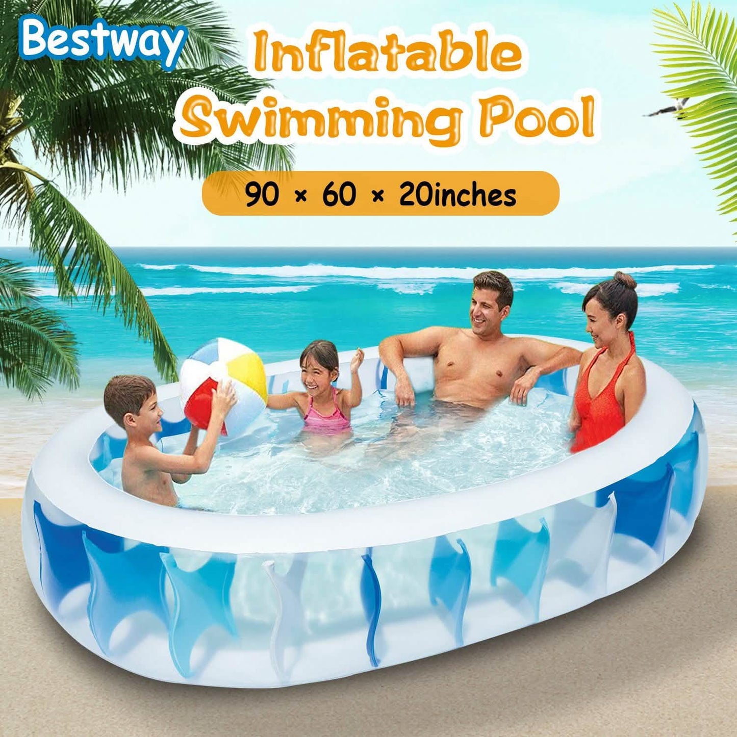 Inflatable Swimming Pool - 90x60x20"