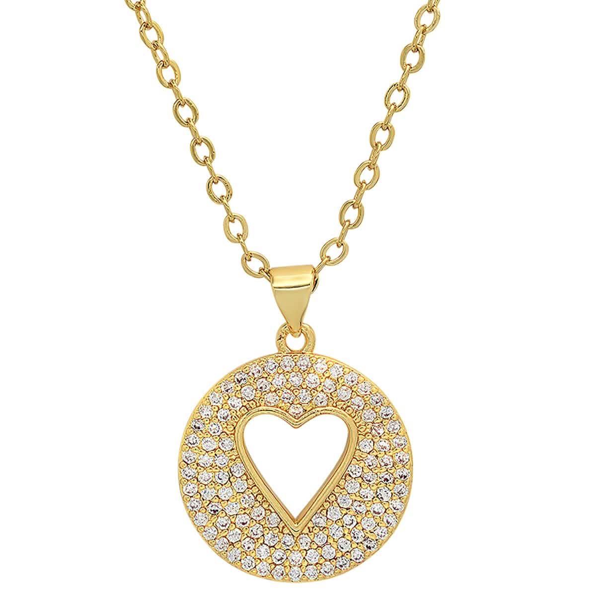 Ladies 18k Gold Plated Brass Simulated Diamonds Round Heart Pendant