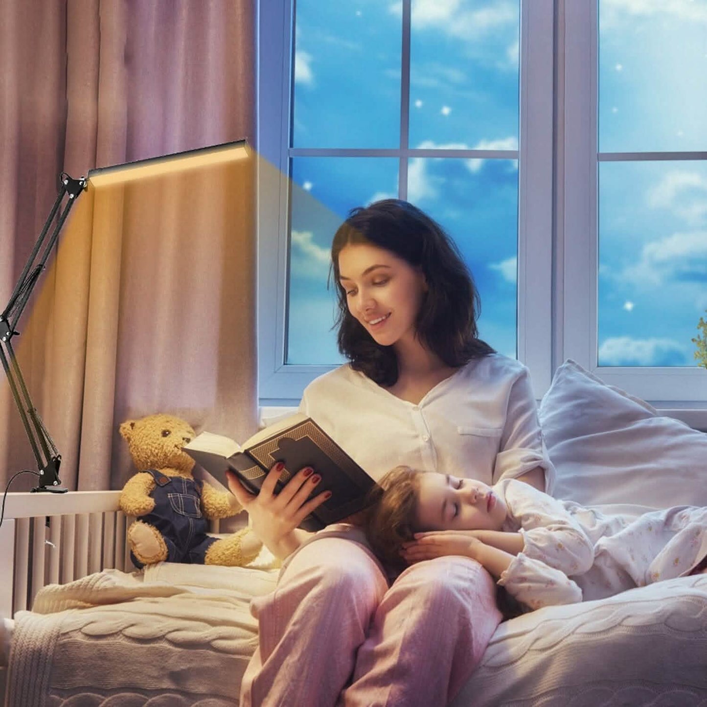 LED Reading Desk Lamp with Clamp Adjustable Swing Arm