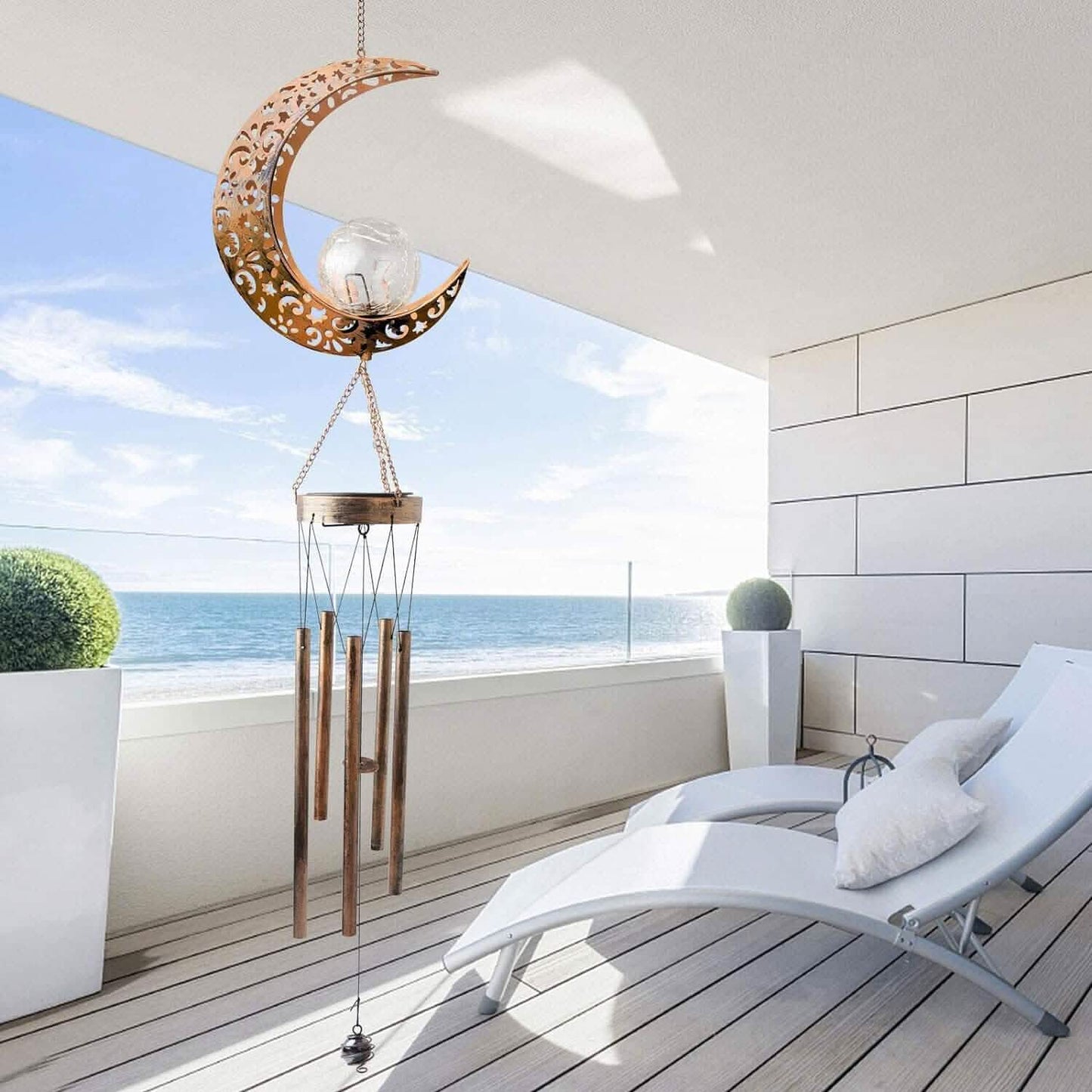 Moon Crackle Glass Ball Wind Chimes Solar Wind Chimes