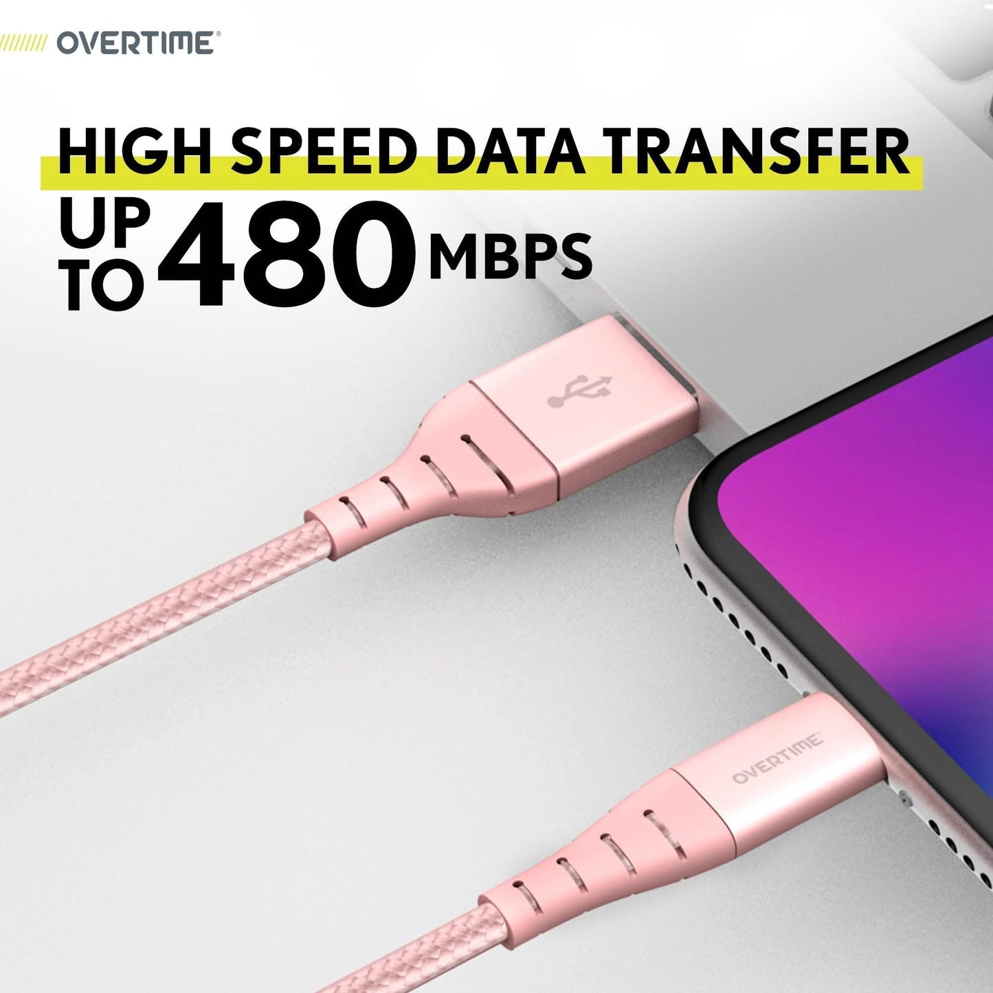 Overtime iPhone Charger Set, Apple MFi Certified Lightning Cable 10ft with Dual USB Wall Charger Adapter - Rose Gold