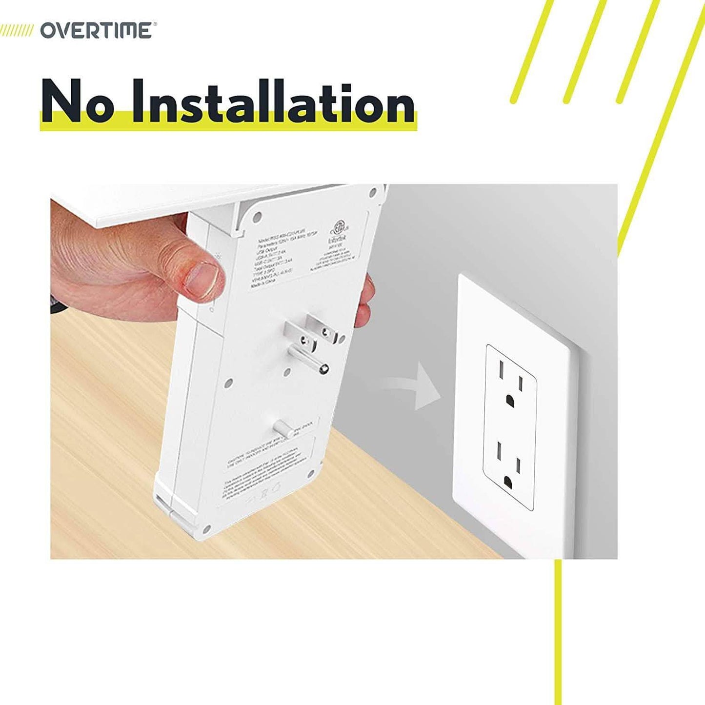 Overtime USB Outlet Shelf Night Light - Multi Plug Outlet Extender with Surge Protector