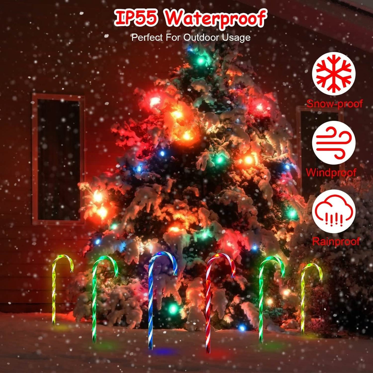 Solar Christmas Candy Cane Light IP55 Waterproof Stake Light