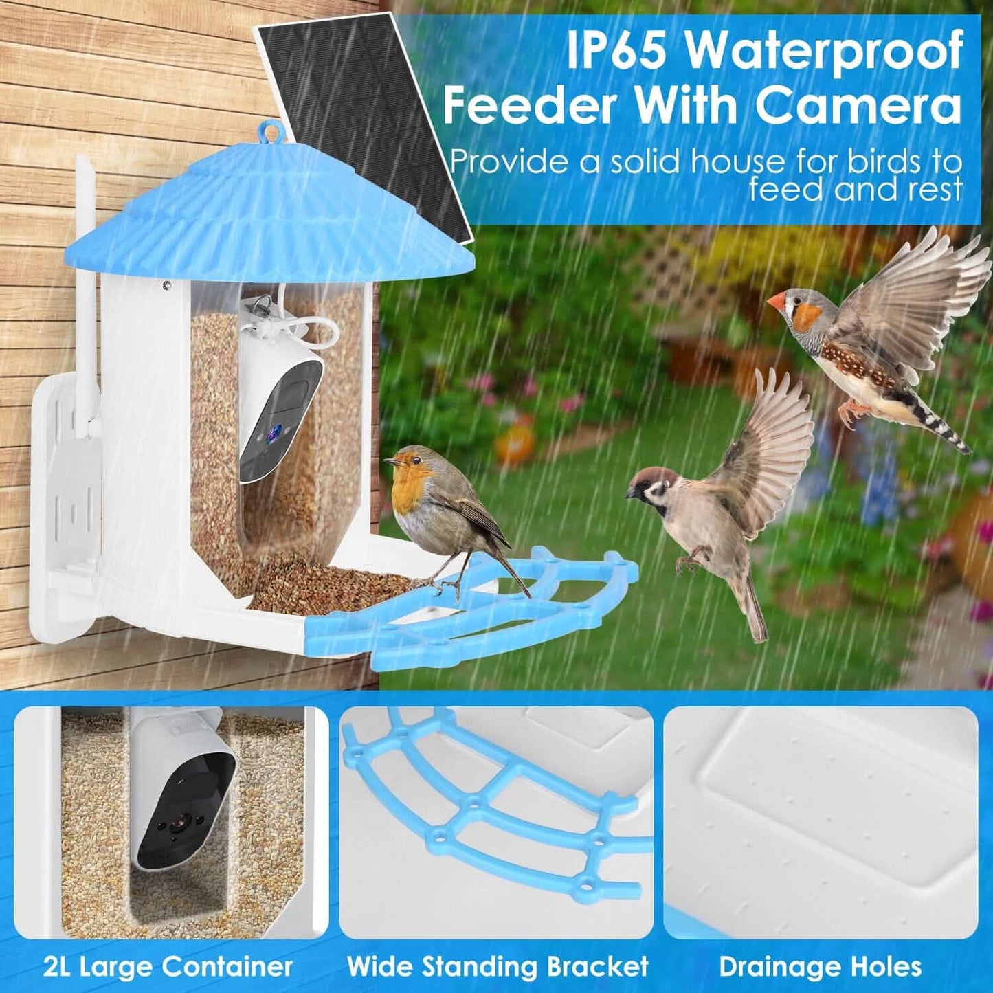 Solar Powered Smart Bird Feeder with PIR Motion AI Two-Way Audio