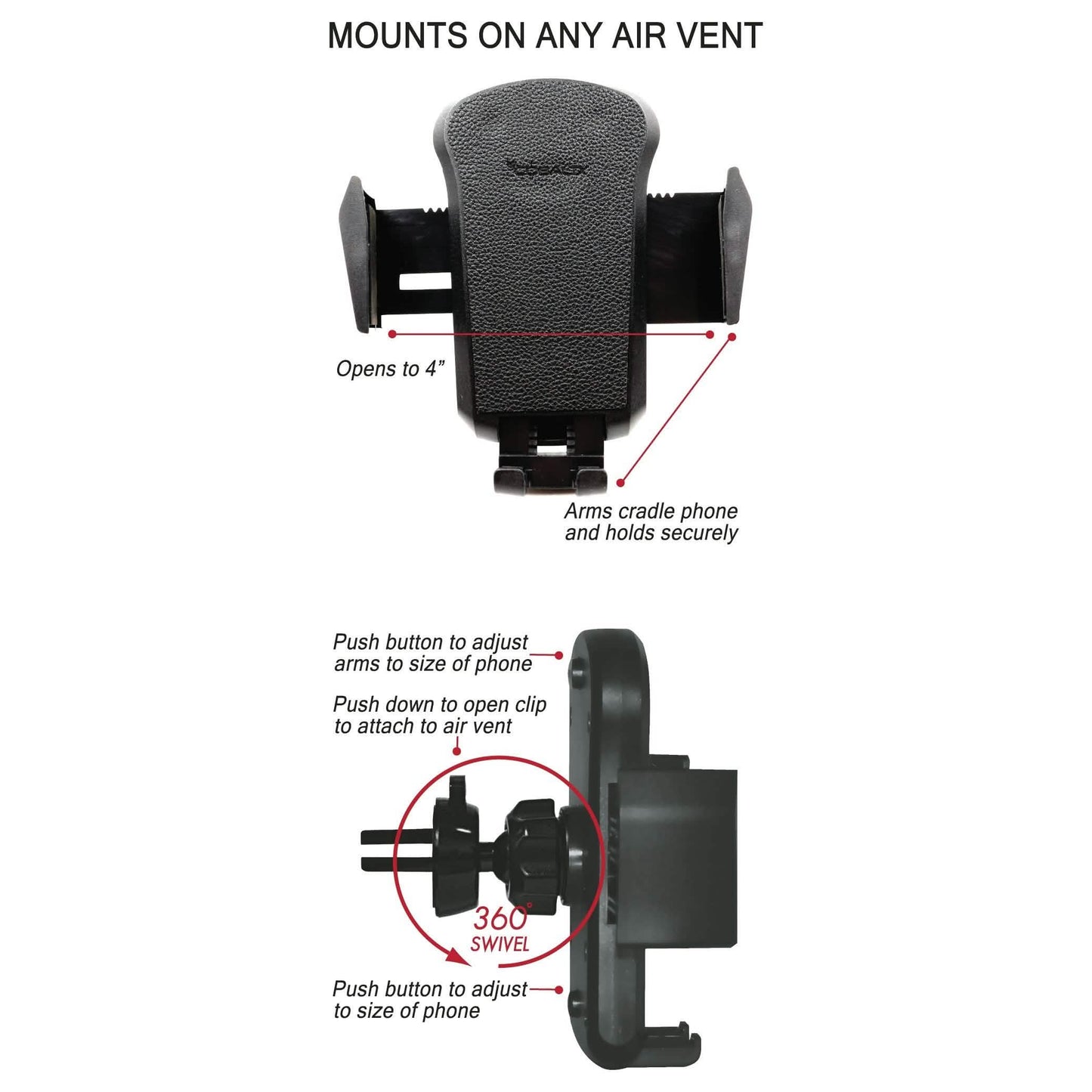 Universal Cradle Airvent Mount with Leather Accent