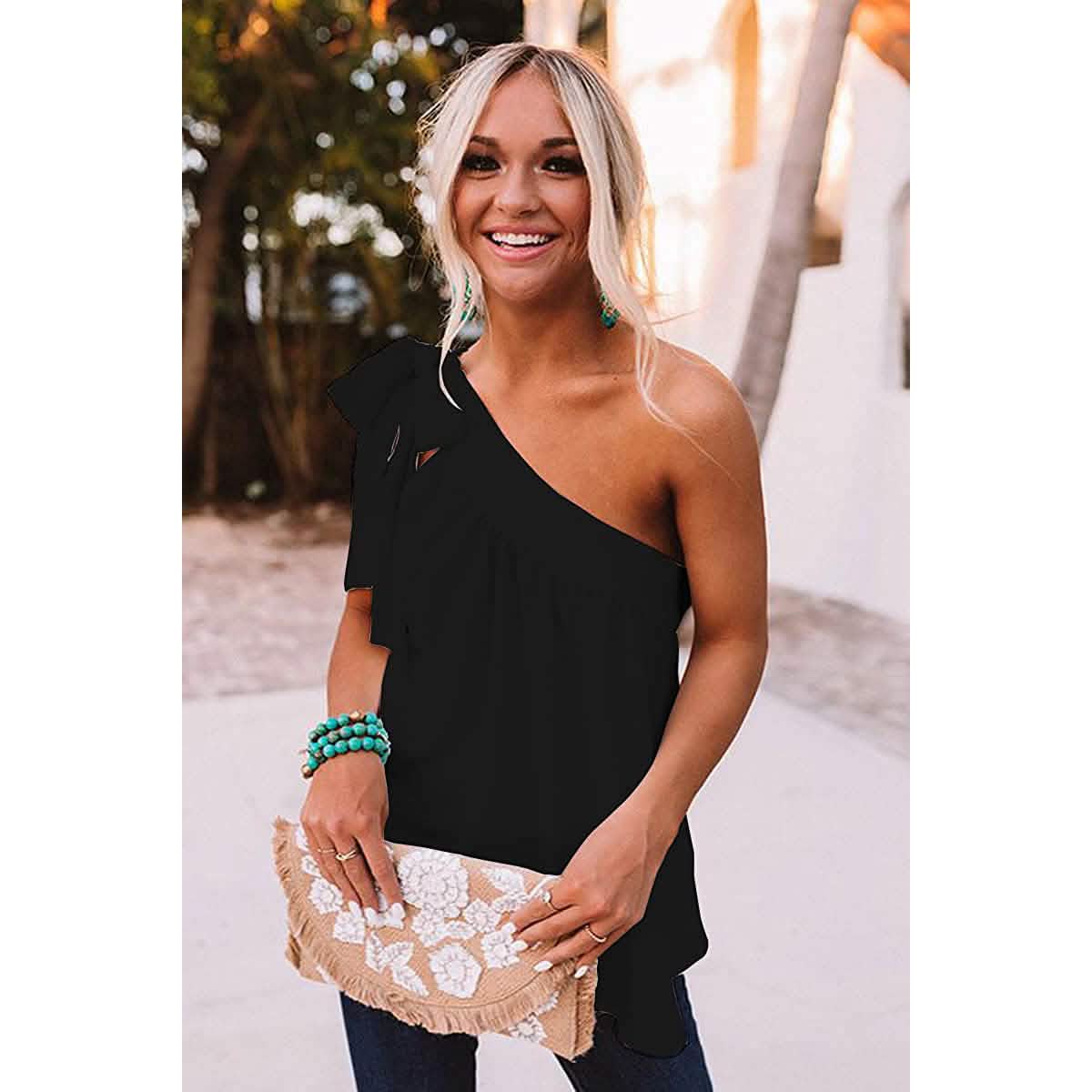 Women's Casual Tie One Shoulder Top