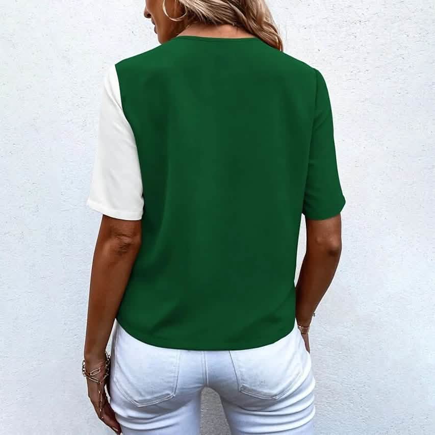 Women's Pocket Button V-Neck Short Sleeve Shirt