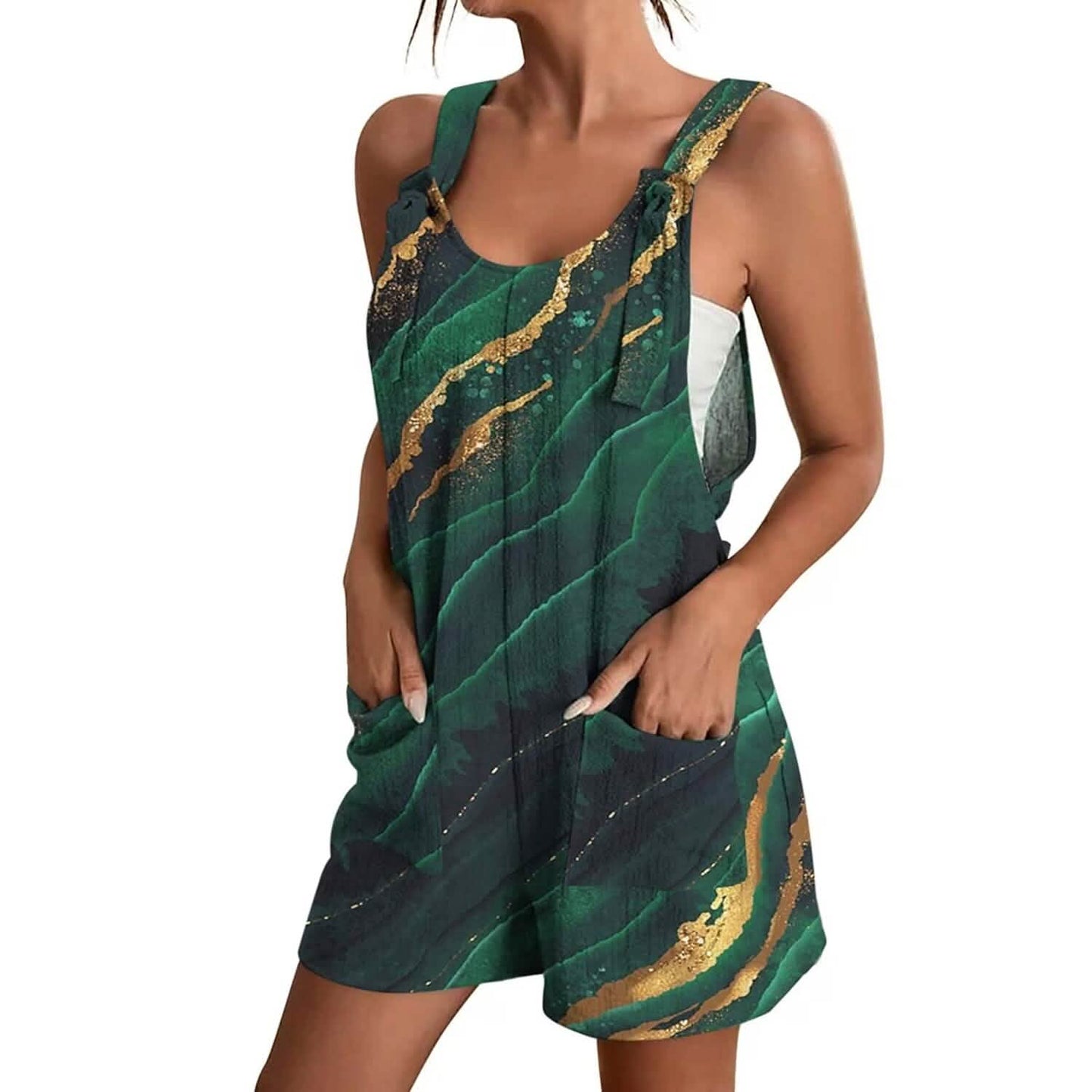 Womens V-Neck Strap Pocket Jumpsuit