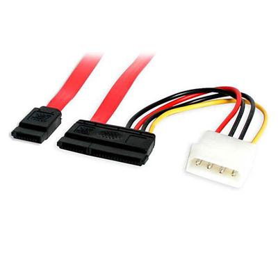 This 18in SATA Data and Power Combo Cable lets you power a Serial ATA drive through an LP4 connection to a computer power supply instead of through a typical 15pin SATA power connection.