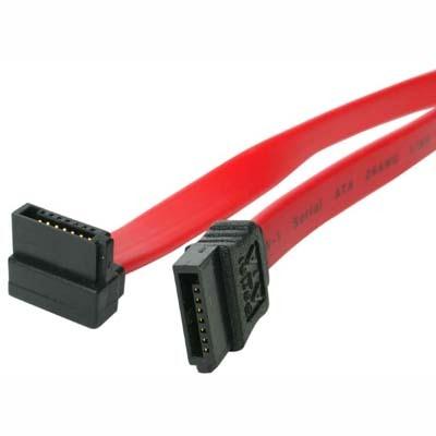 This right angled SATA cable features a standard (straight) male Serial ATA connector as well as a rightangled (male) SATA connector providing a simple 24in connection to a Serial ATA drive even if space near the drives SATA port is limited.