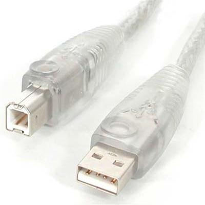 This 10ft clear USB 2.0 AB cable offers one USB A connector and one USB B connector and features an attractive transparent jacket.